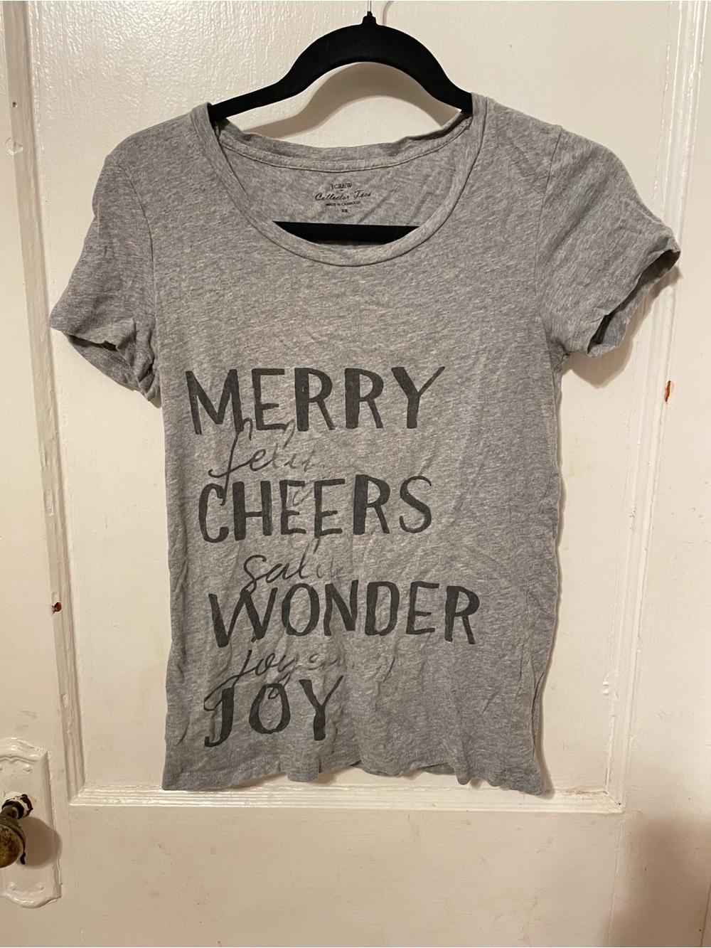 J. Crew Women’s Light Gray Graphic Short-Sleeve Tee - Merry Cheers Joy
